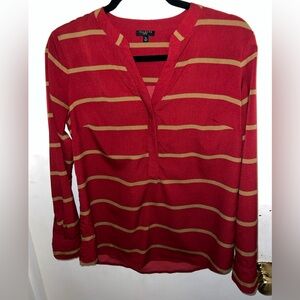 Talbots Women's Red and Tan Striped Blouse